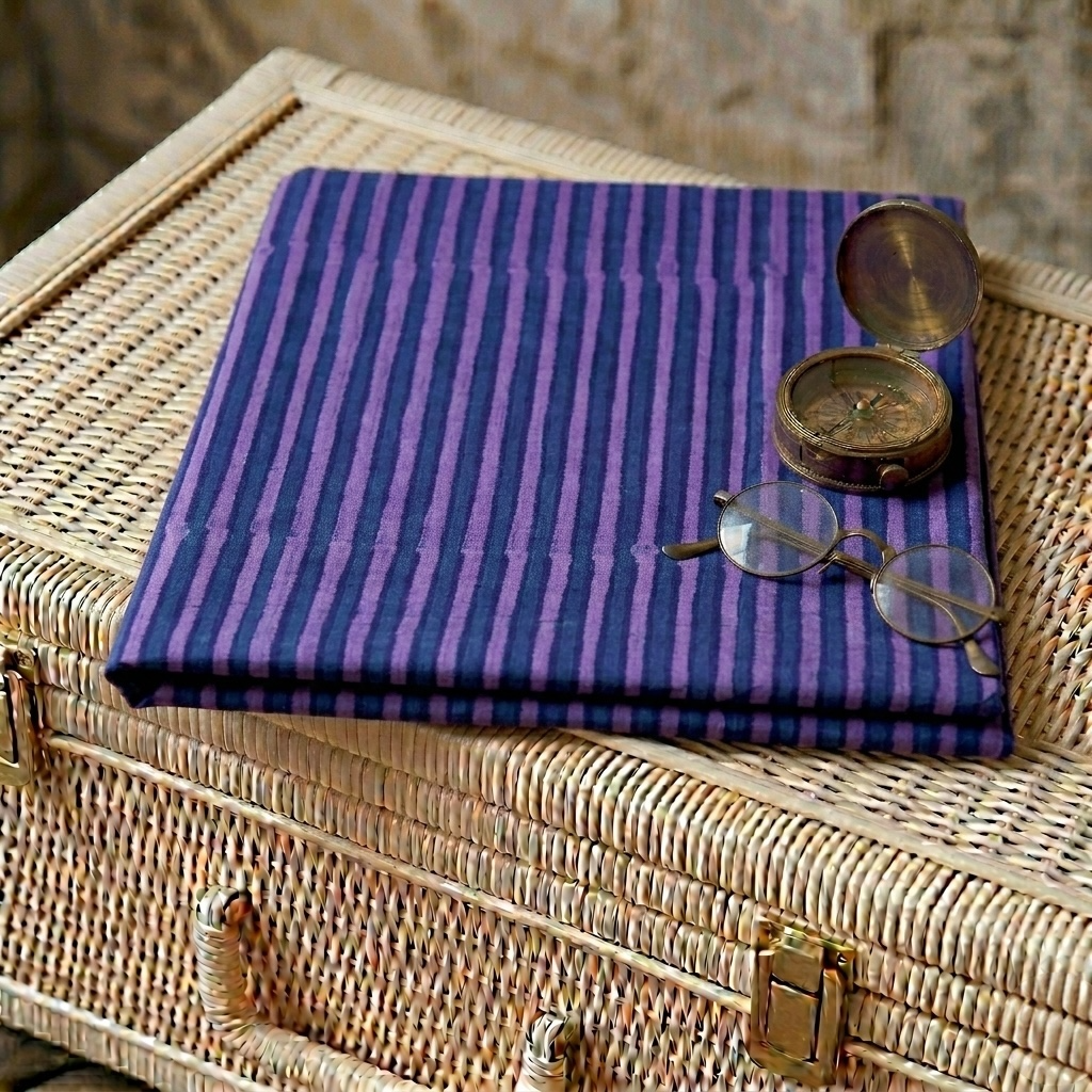 Cotton Akola Purple Stripes Dabu Print