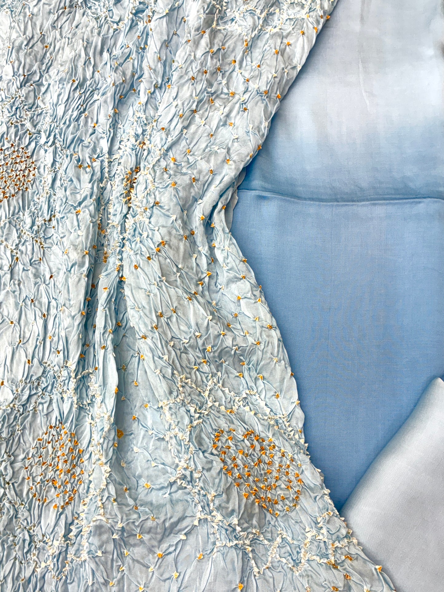 Modal Silk Suit Set with Rai Bandhej Dupatta (Aqua)