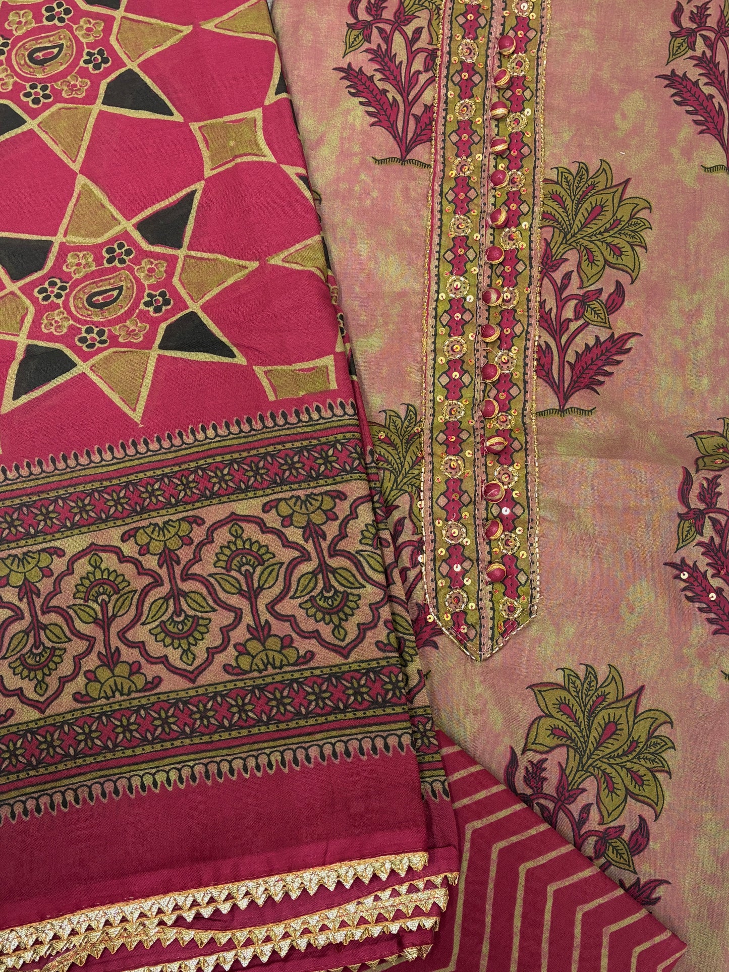 Cotton Litho Block Printed Suit Set (Pink)