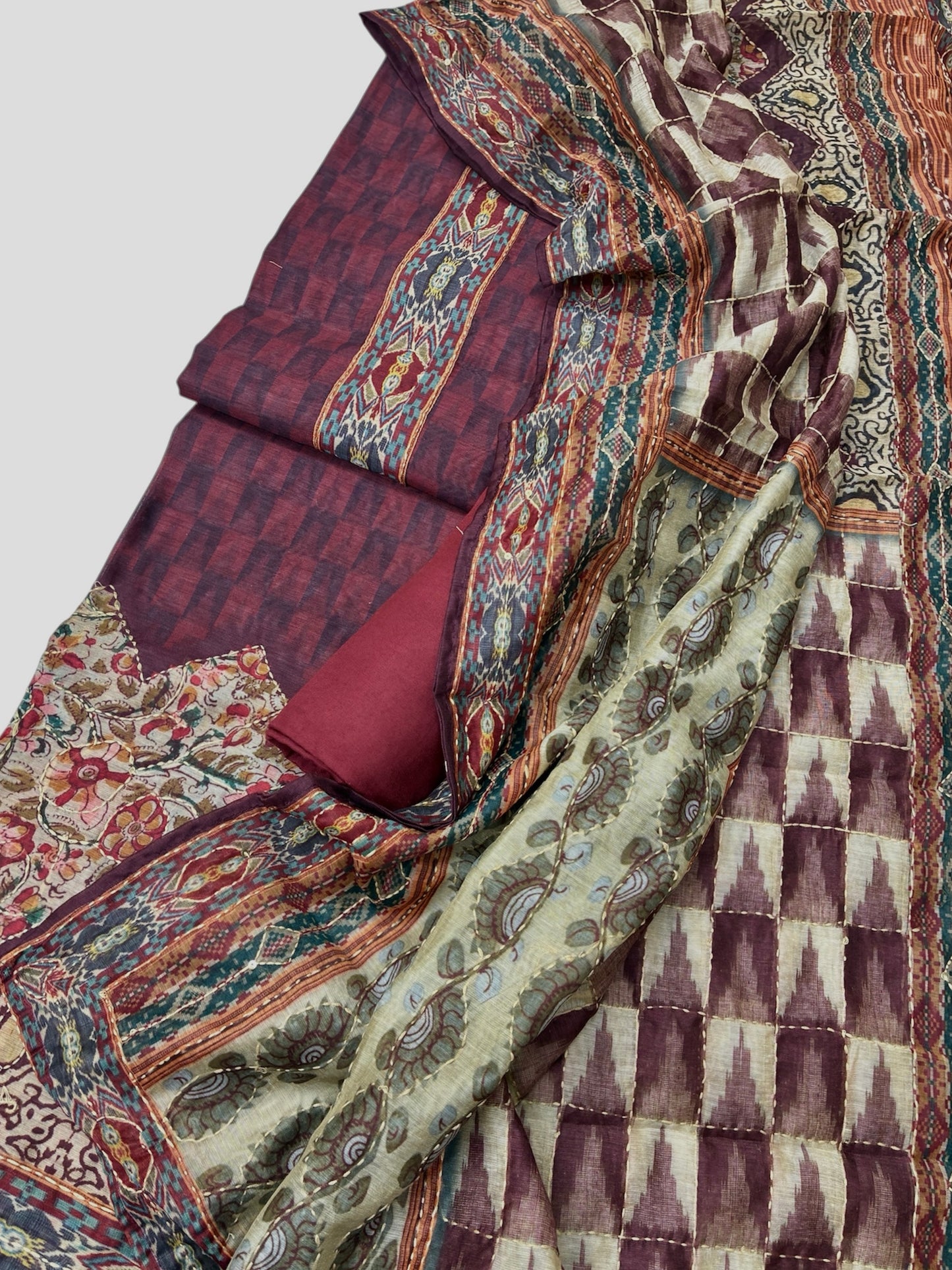 Chanderi Cotton Printed Suit Set (Maroon)