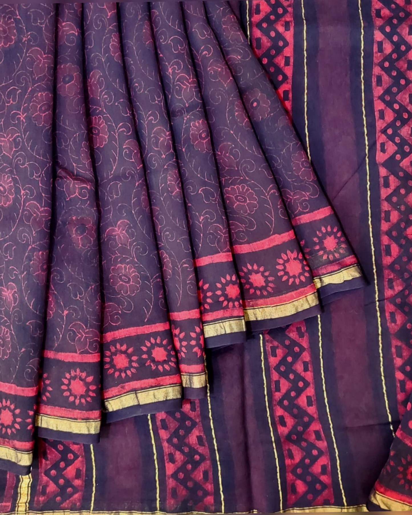 Chanderi Silk Red Akola Dabu Print Saree