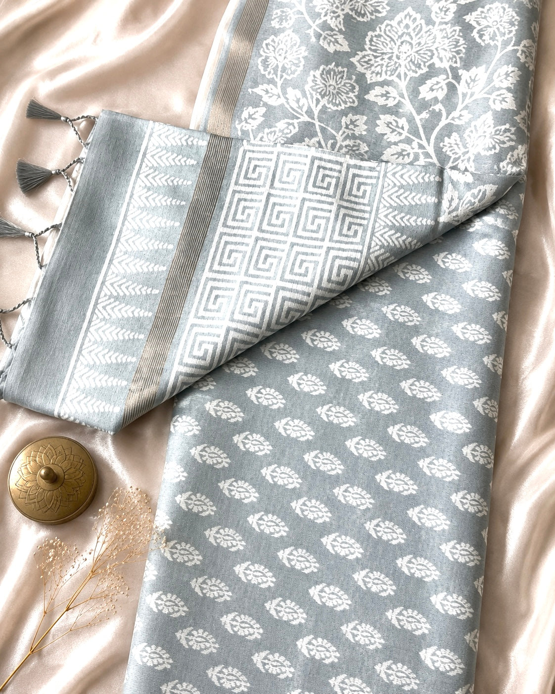 SICO Pastel Block Print Saree (Silver Grey)
