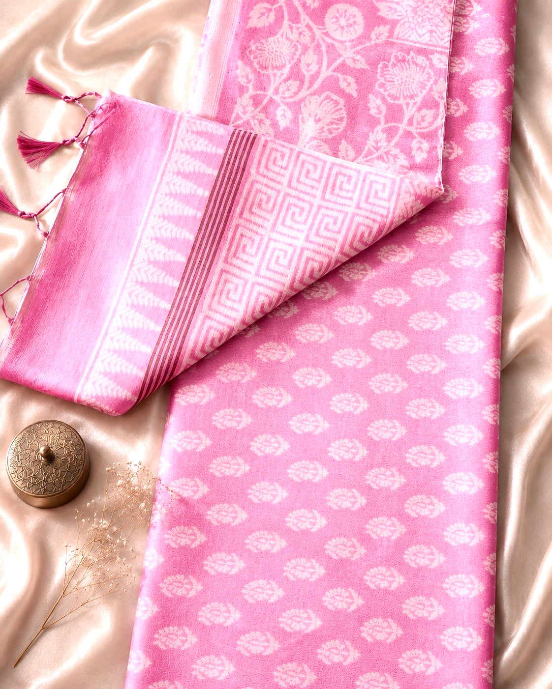 SICO Pastel Block Print Saree (Candy Pink)