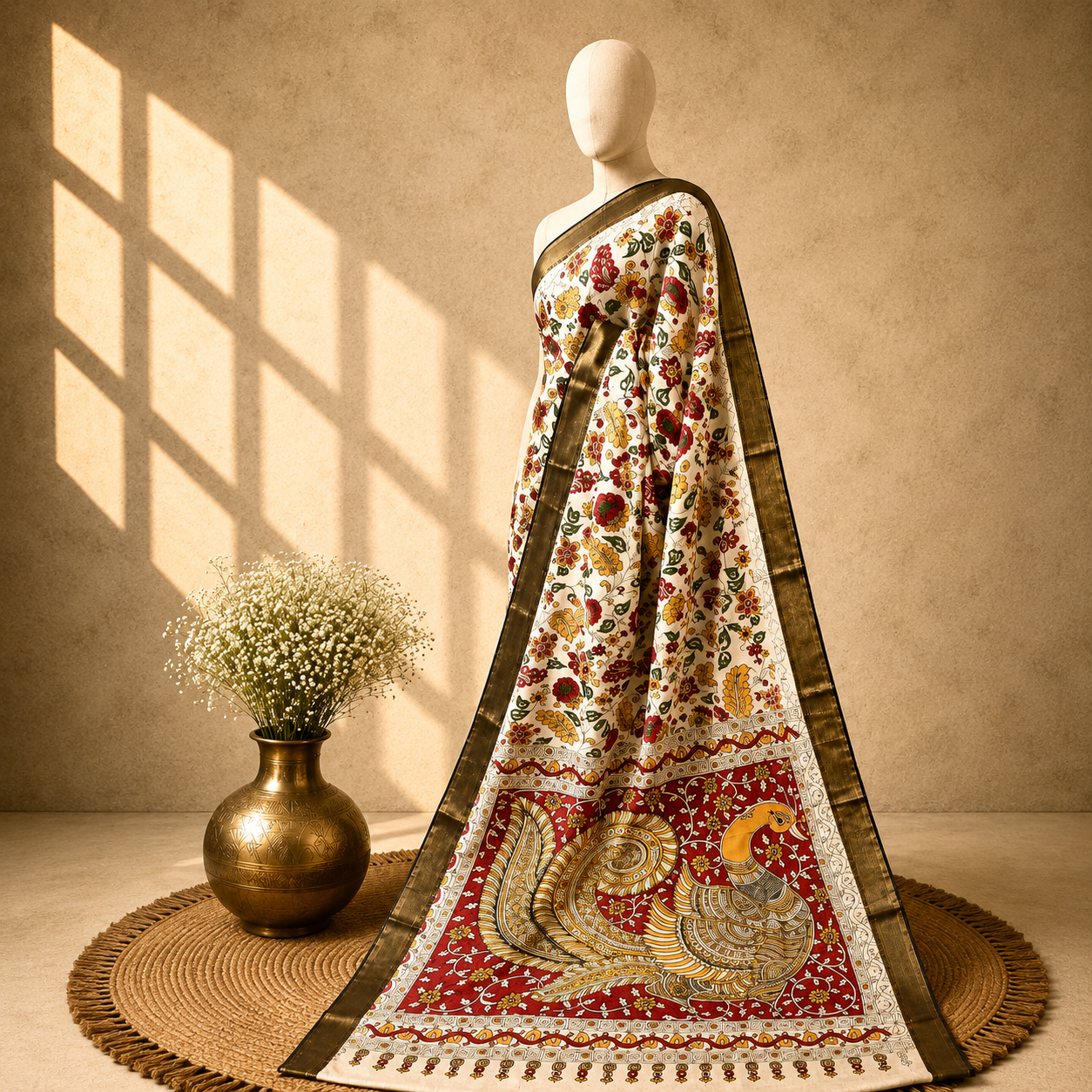Kalamkari Block Print Silk Cotton Nizam Border Saree #9