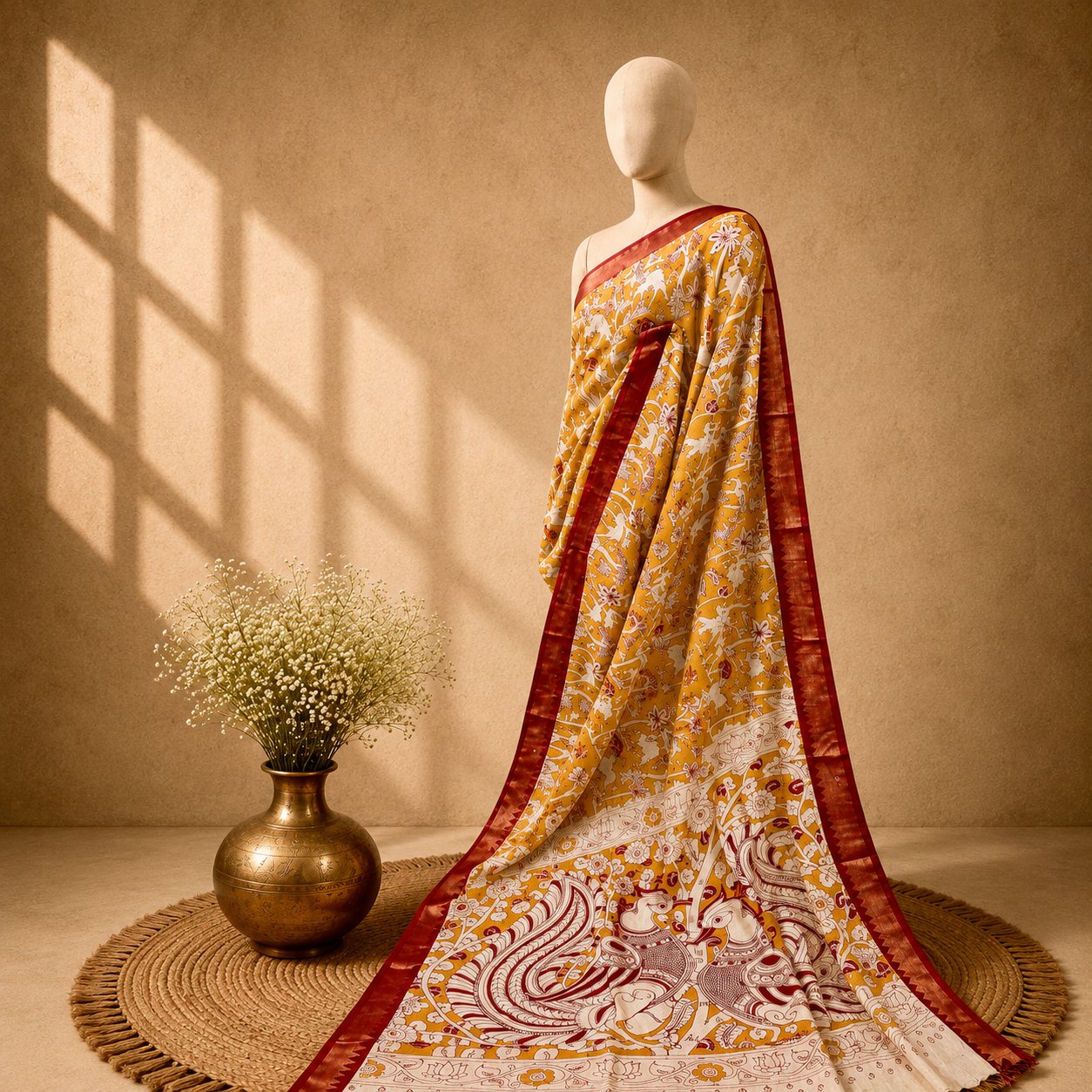 Kalamkari Block Print Silk Cotton Nizam Border Saree #8