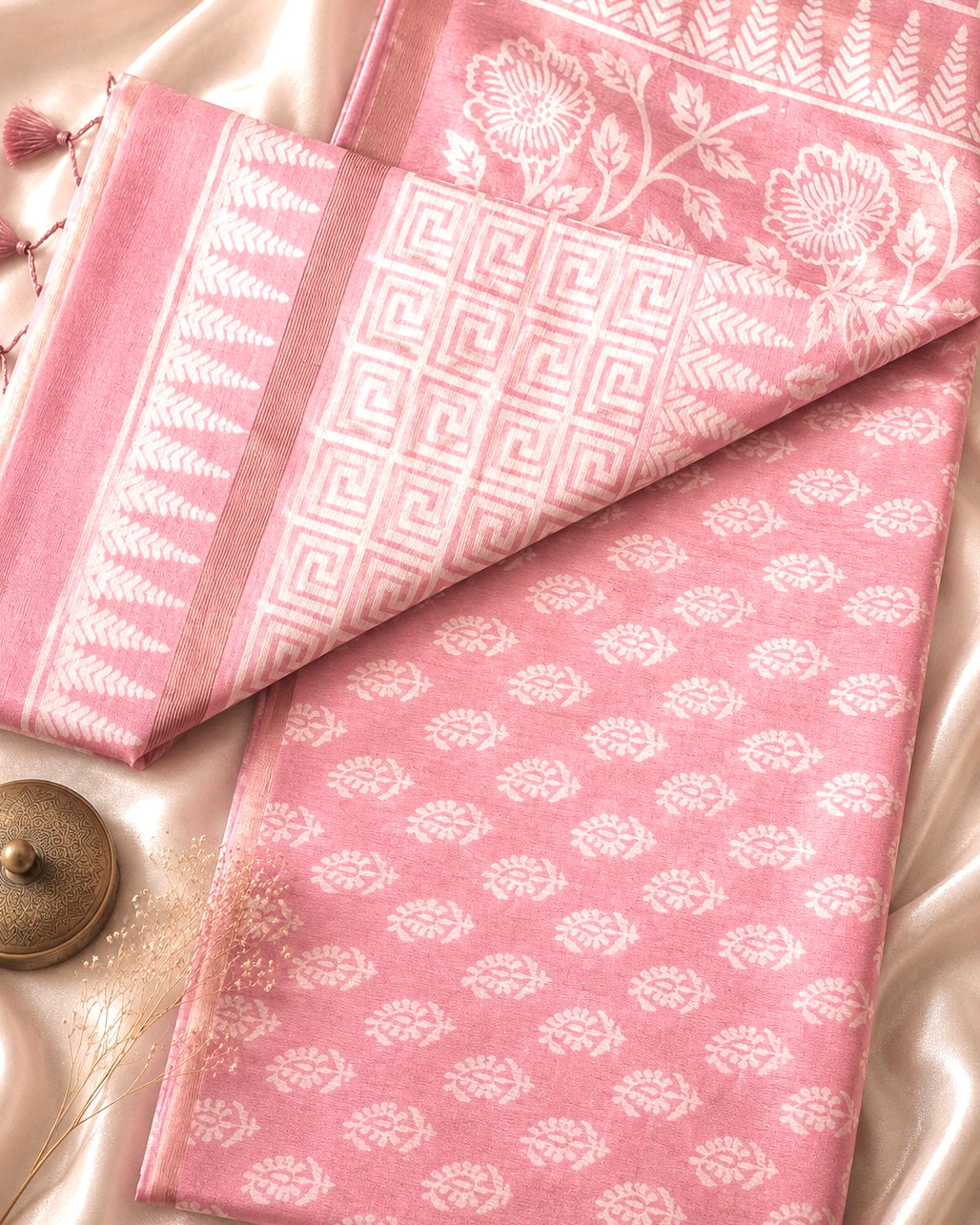 SICO Pastel Block Print Saree (Baby Pink)