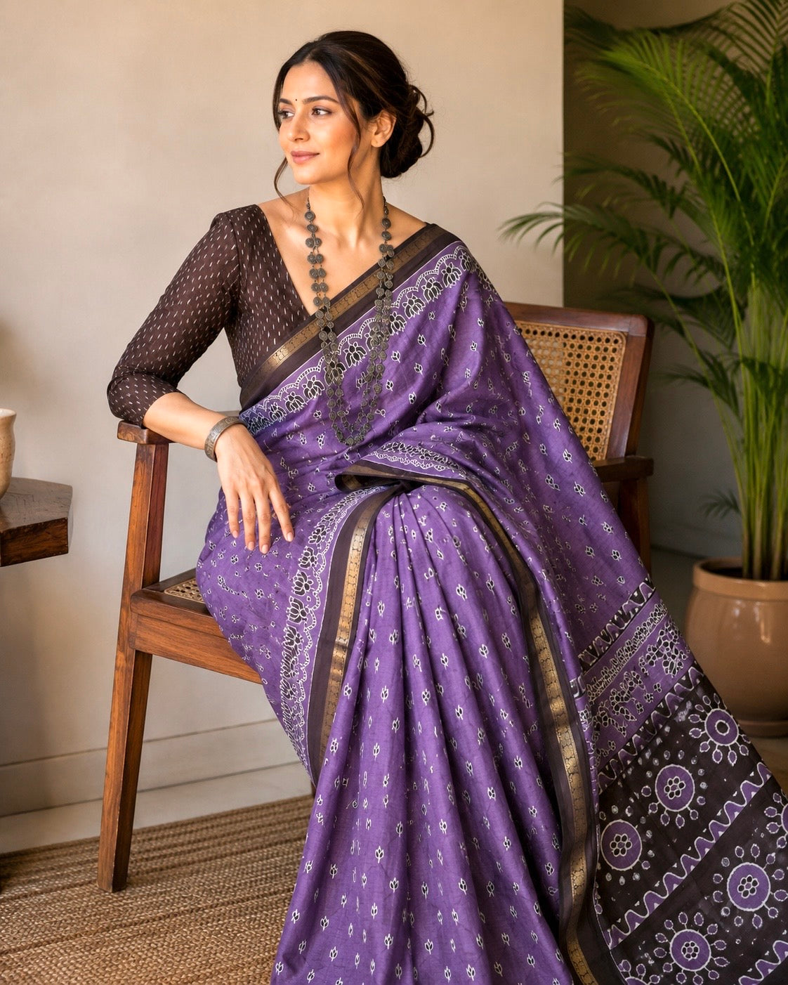 Mul Chanderi Block Print Saree (Light Purple)