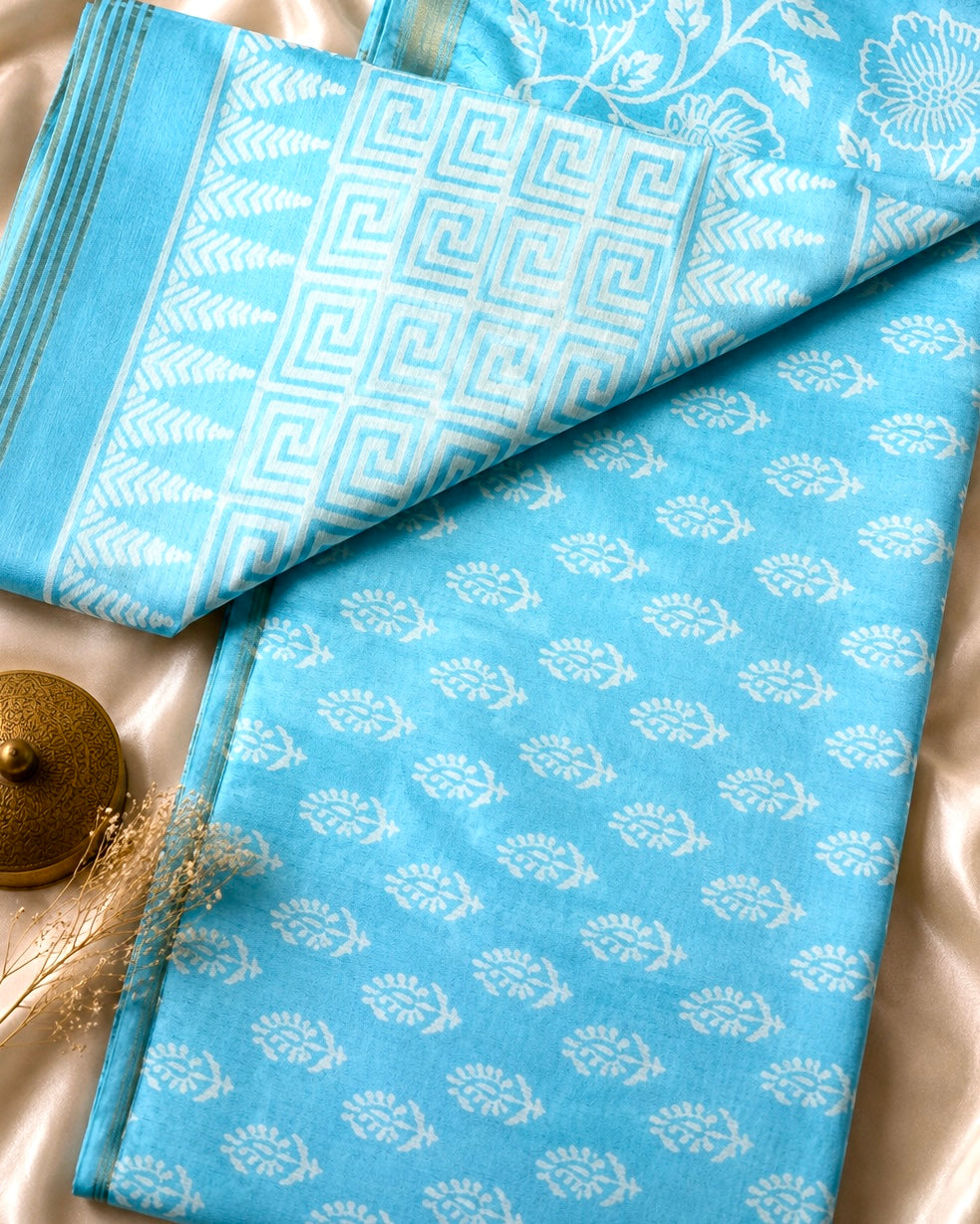 SICO Pastel Block Print Saree (Firozi)