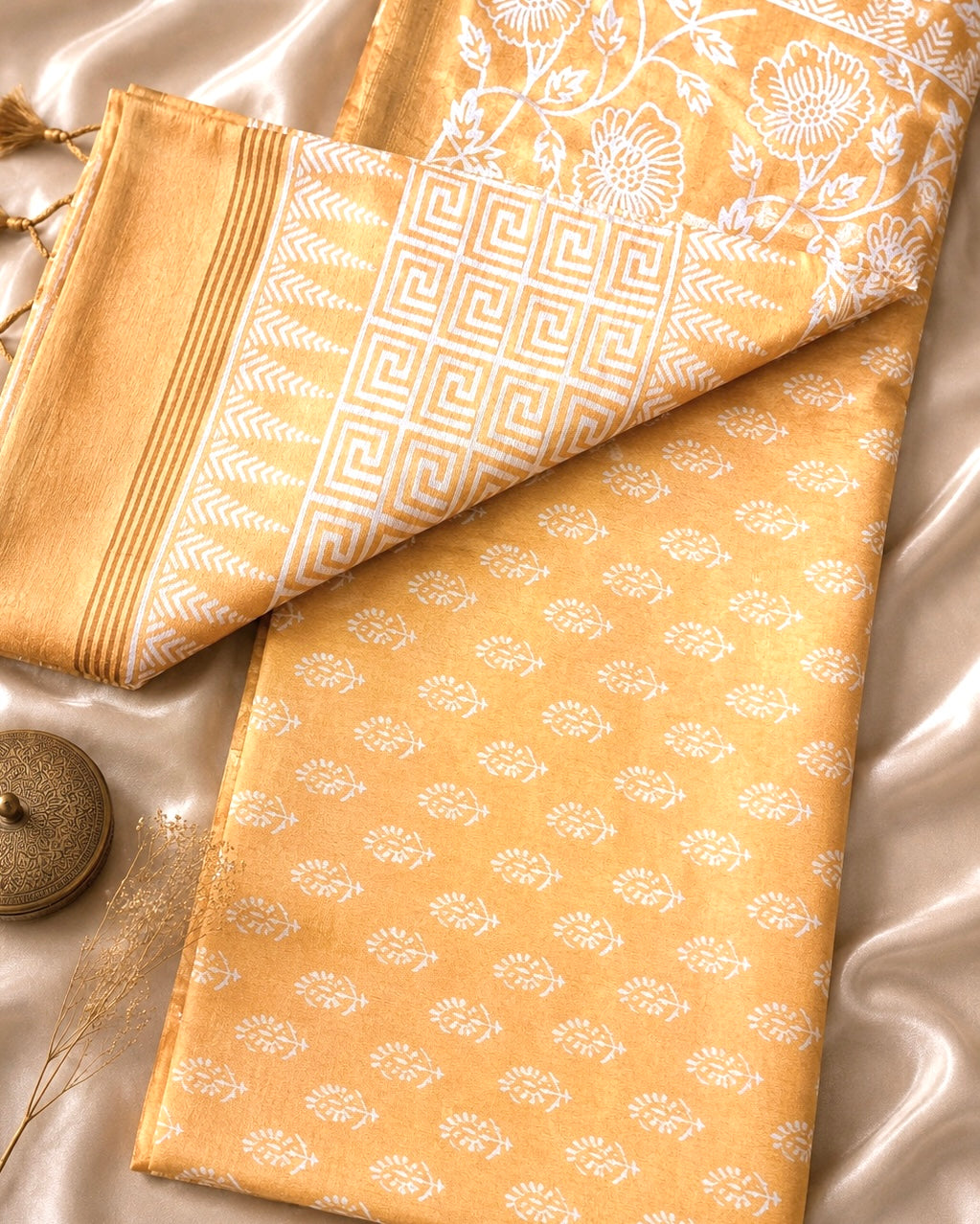 SICO Pastel Block Print Saree (Mango)