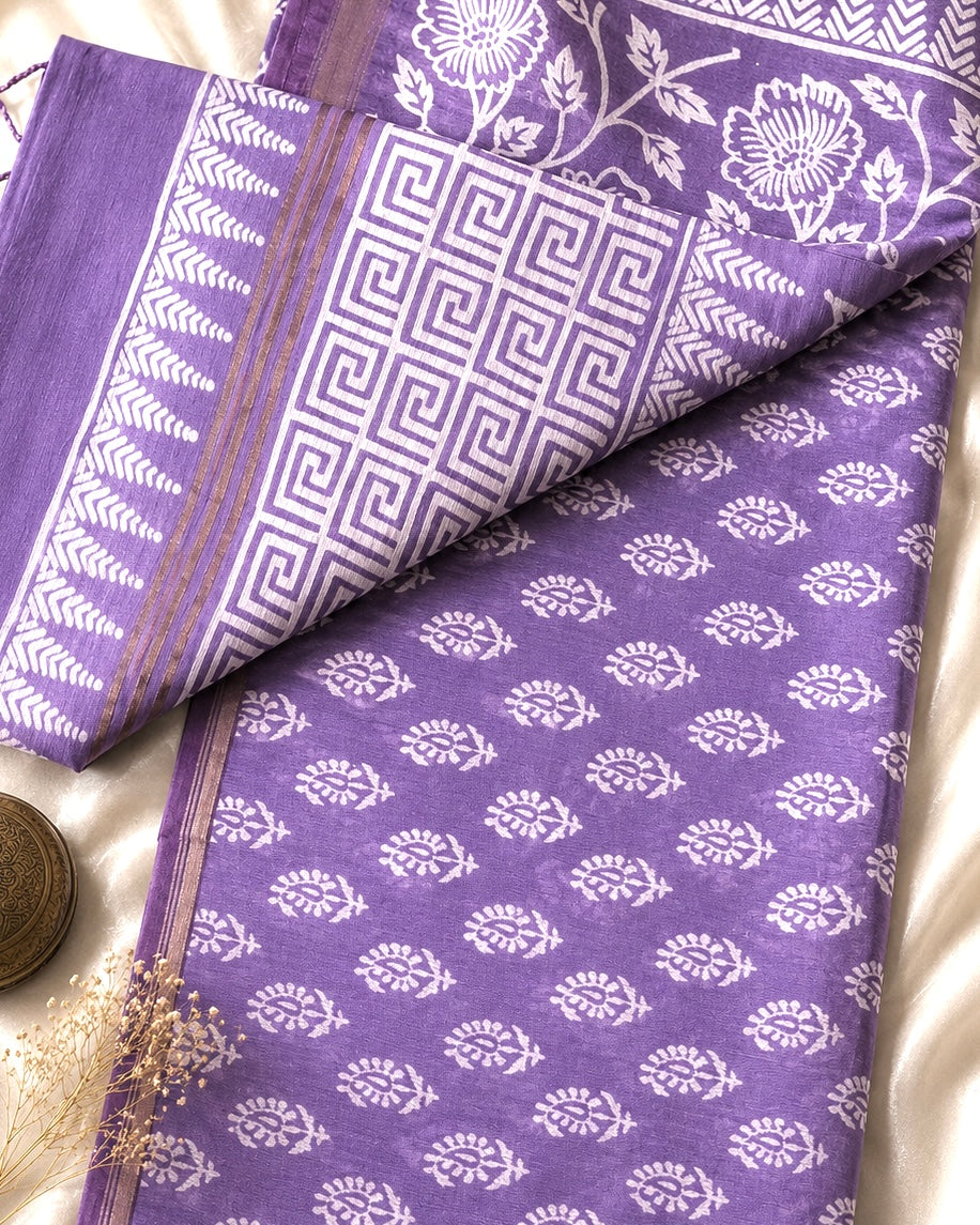 SICO Pastel Block Print Saree (Lavender)