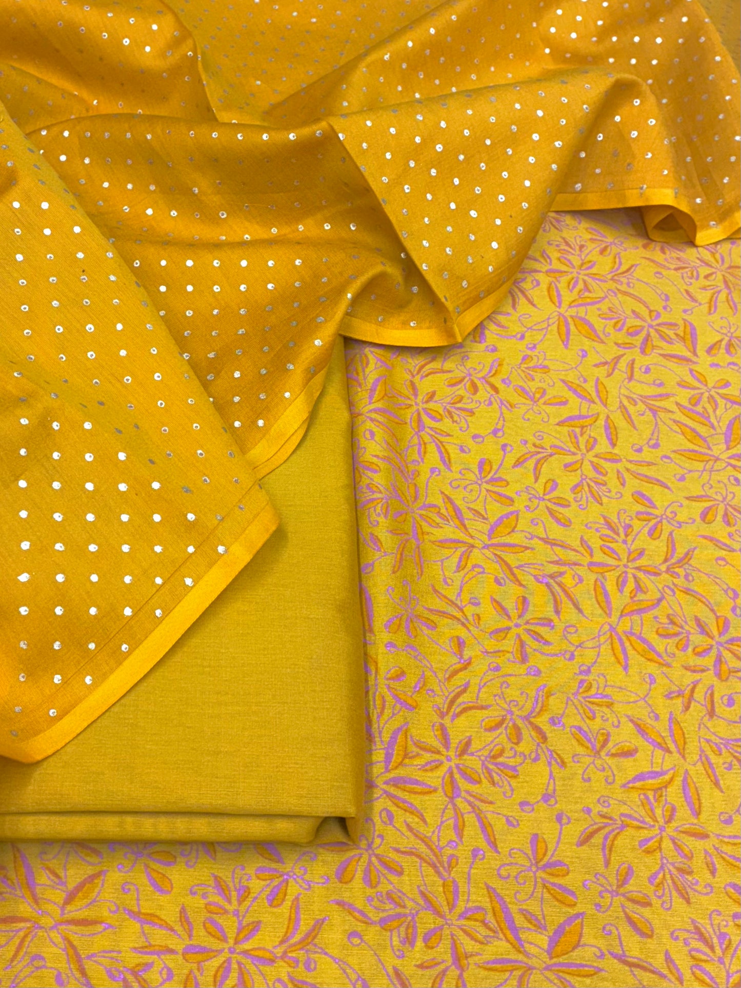 Yellow Chanderi Block Print Suit Set