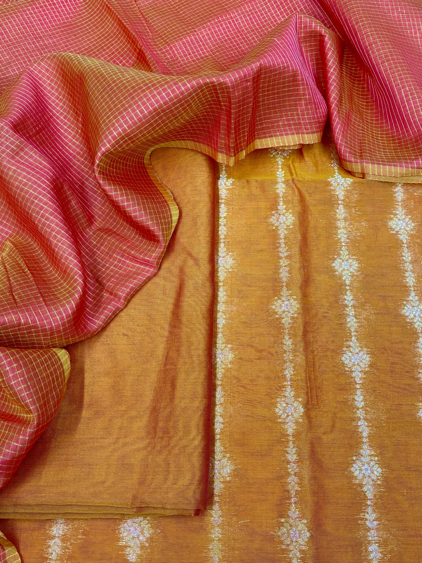 Orange Chanderi Block Print Suit Set