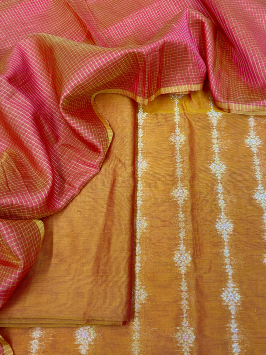 Orange Chanderi Block Print Suit Set