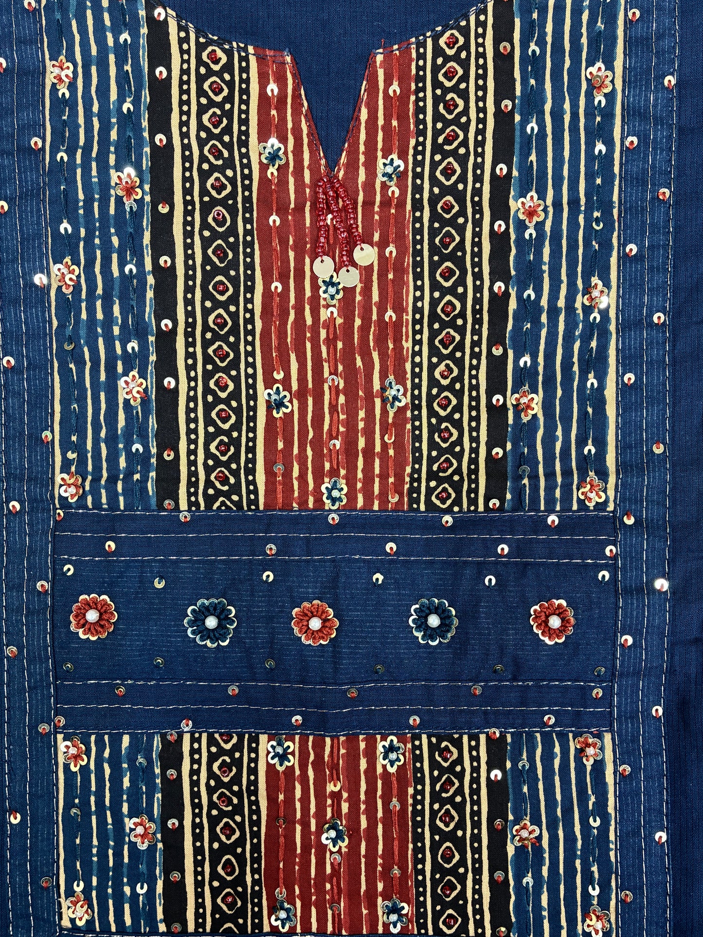 Cotton Printed Suit Set with Patch on Yoke (Blue)