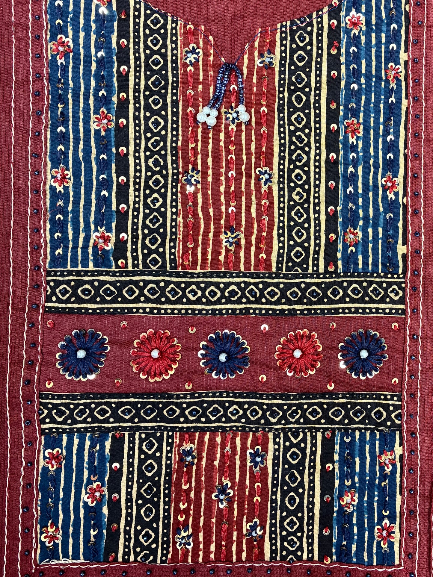 Cotton Printed Suit Set with Patch on Yoke (Rust)