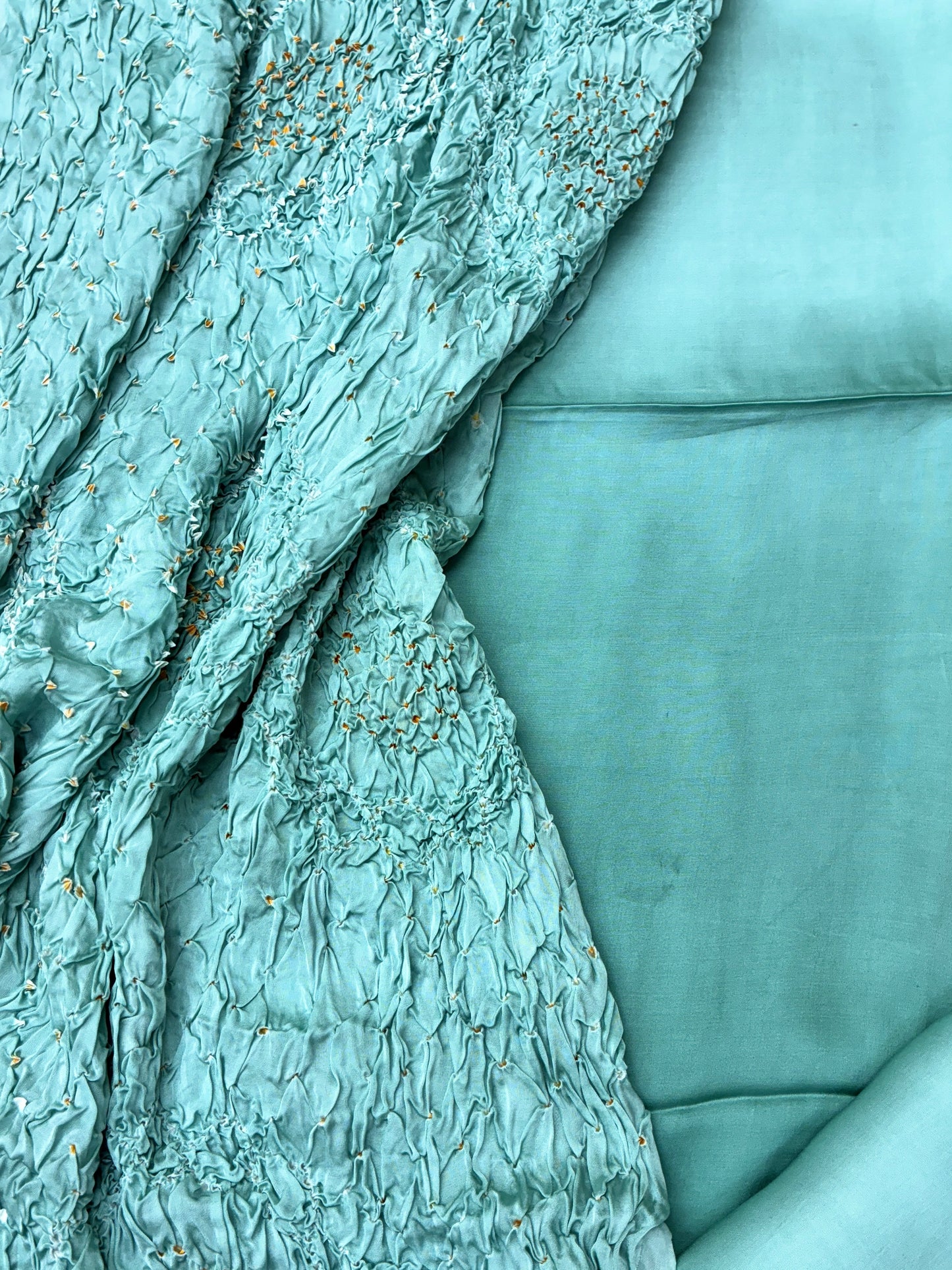 Modal Silk Suit Set with Rai Bandhej Dupatta (Sea Green)