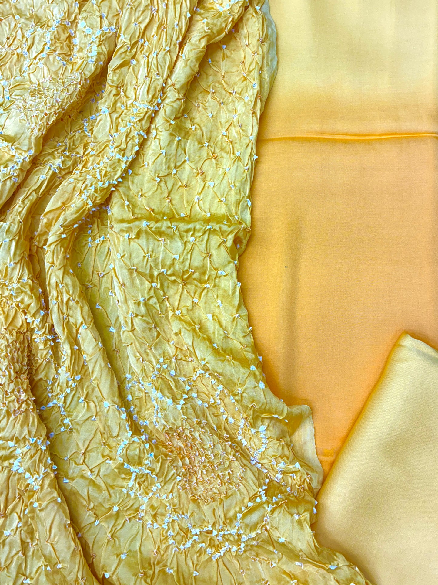 Modal Silk Suit Set with Rai Bandhej Dupatta (Yellow)