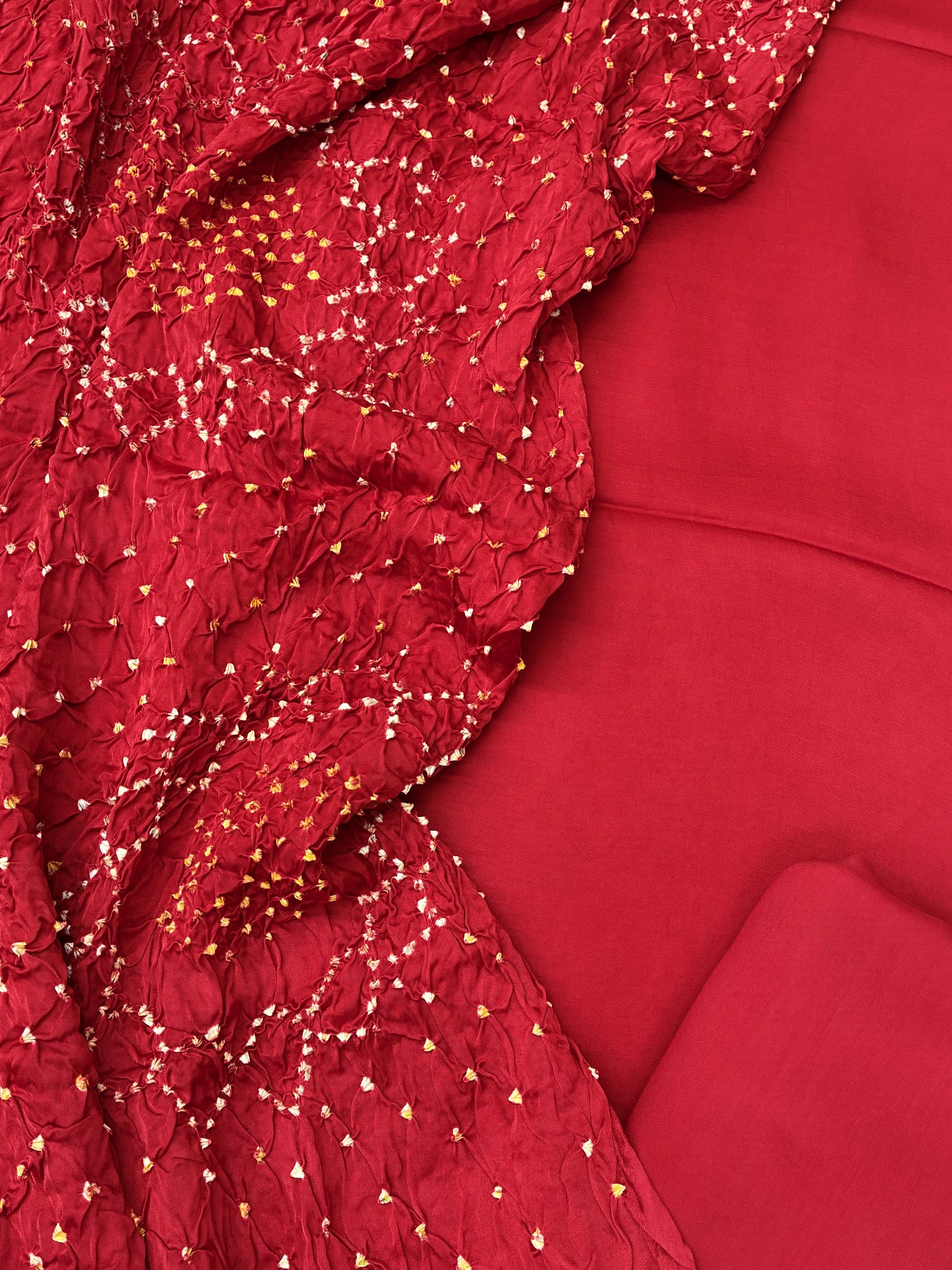 Modal Silk Suit Set with Rai Bandhej Dupatta (Red)