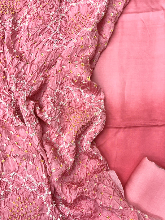 Modal Silk Suit Set with Rai Bandhej Dupatta (Pink)