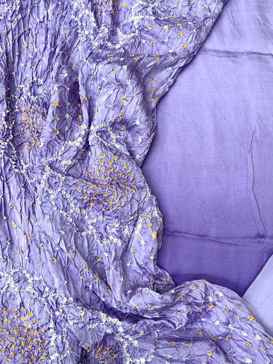 Modal Silk Suit Set with Rai Bandhej Dupatta (Lavender)