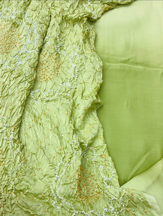 Modal Silk Suit Set with Rai Bandhej Dupatta (Lime Green)