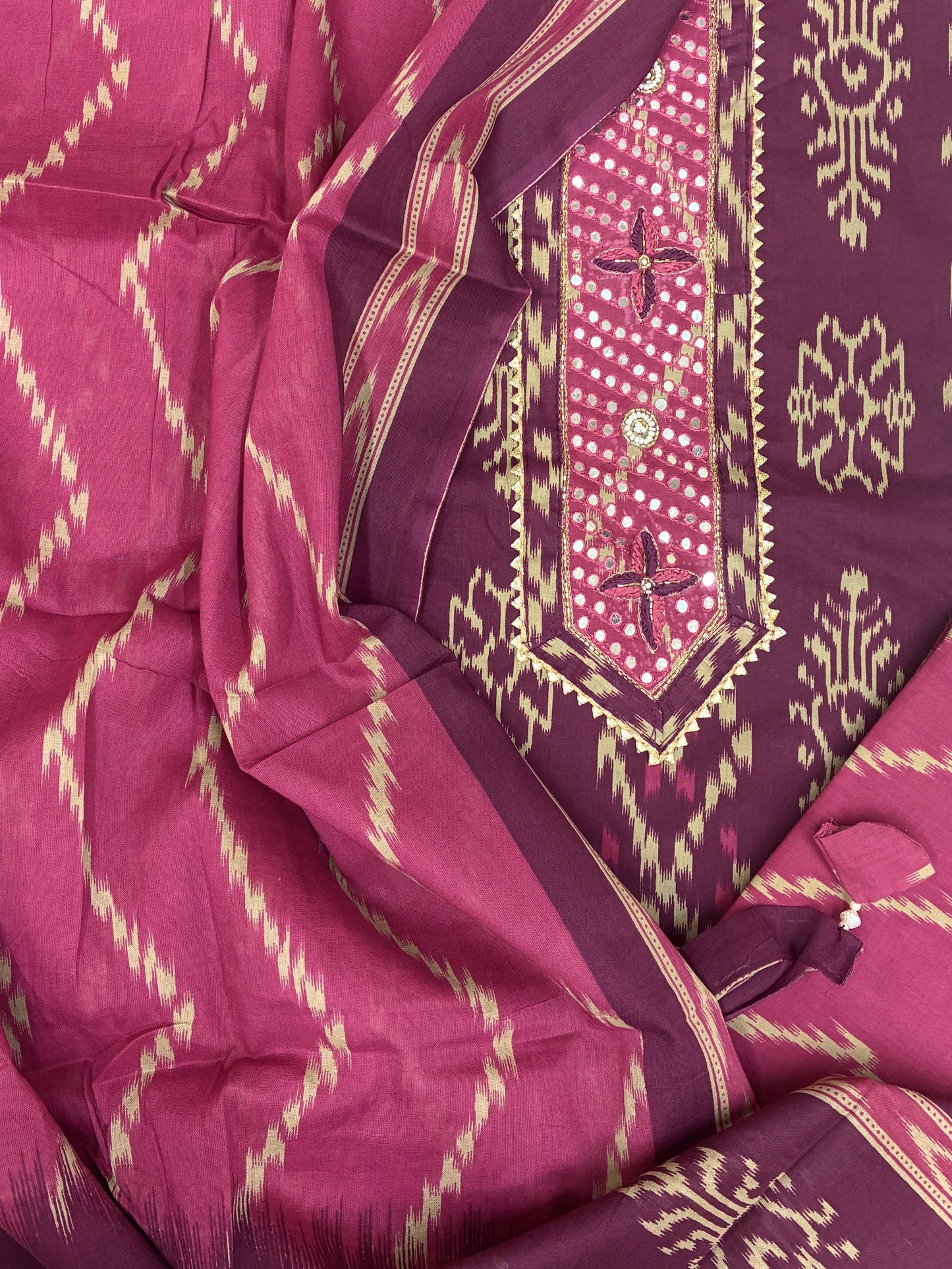 Cotton Ikkat Printed Suit Set (Purple)