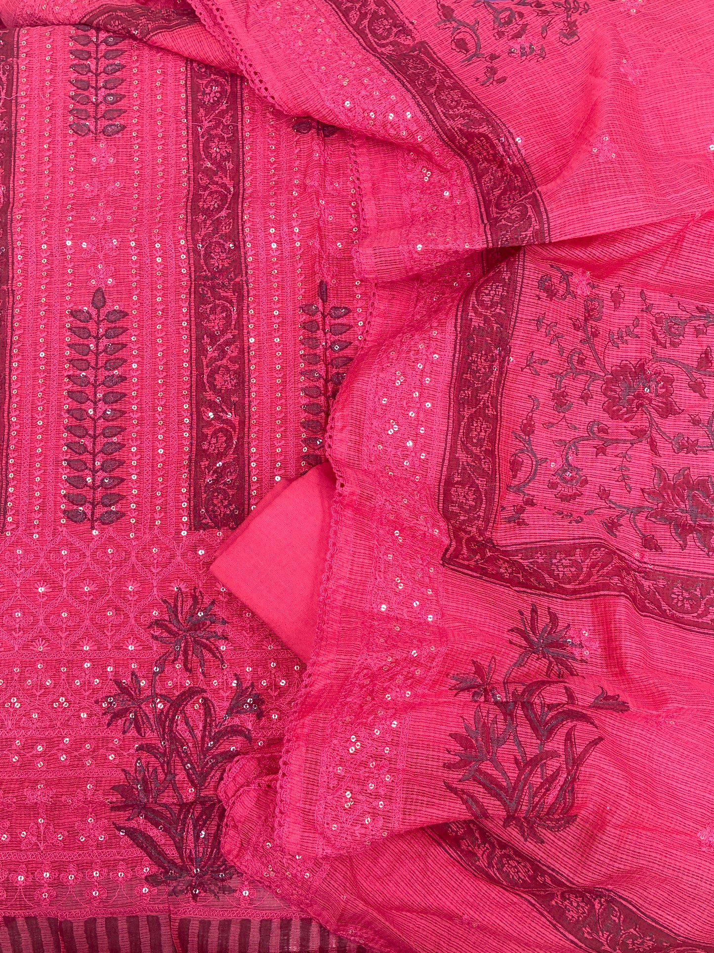 Kota Cotton Block Printed Suit Set with Schiffli Work (Red)