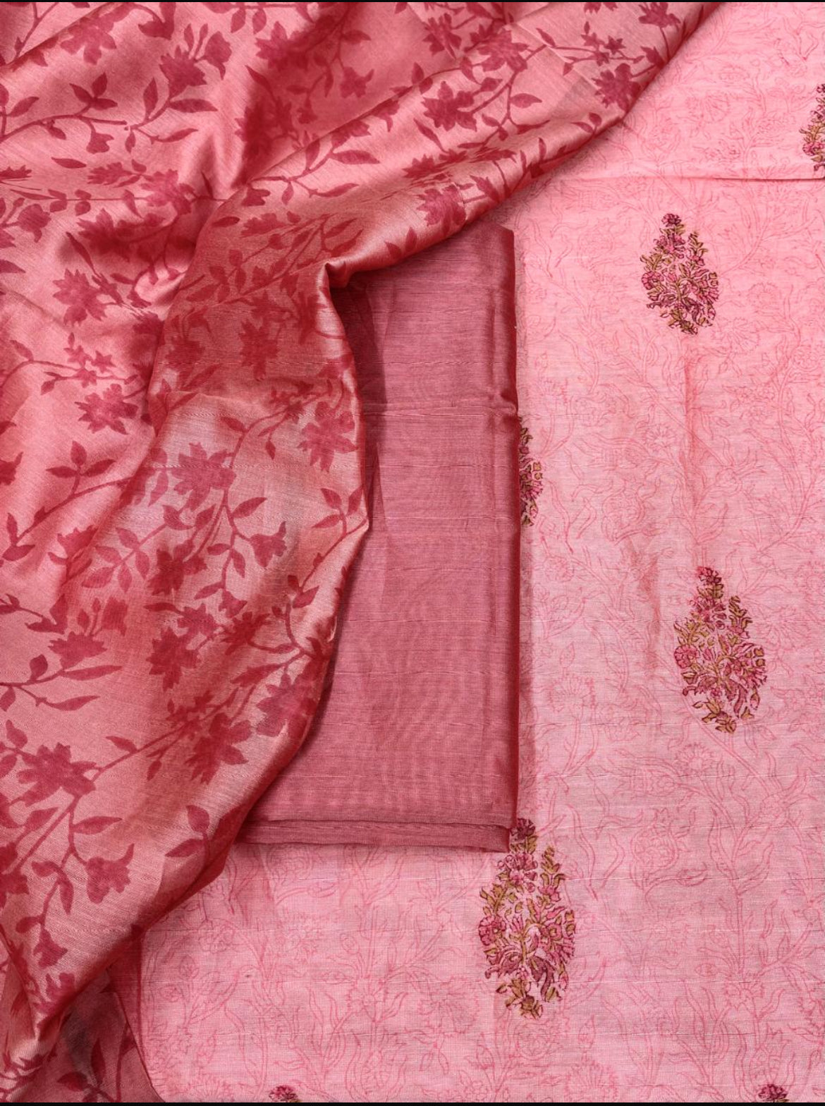 Peach Chanderi Block Print Suit Set