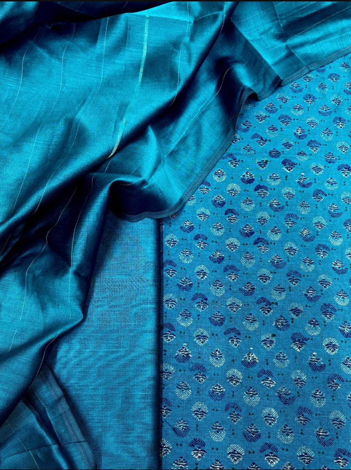Turquoise Buta Chanderi Block Print Suit Set