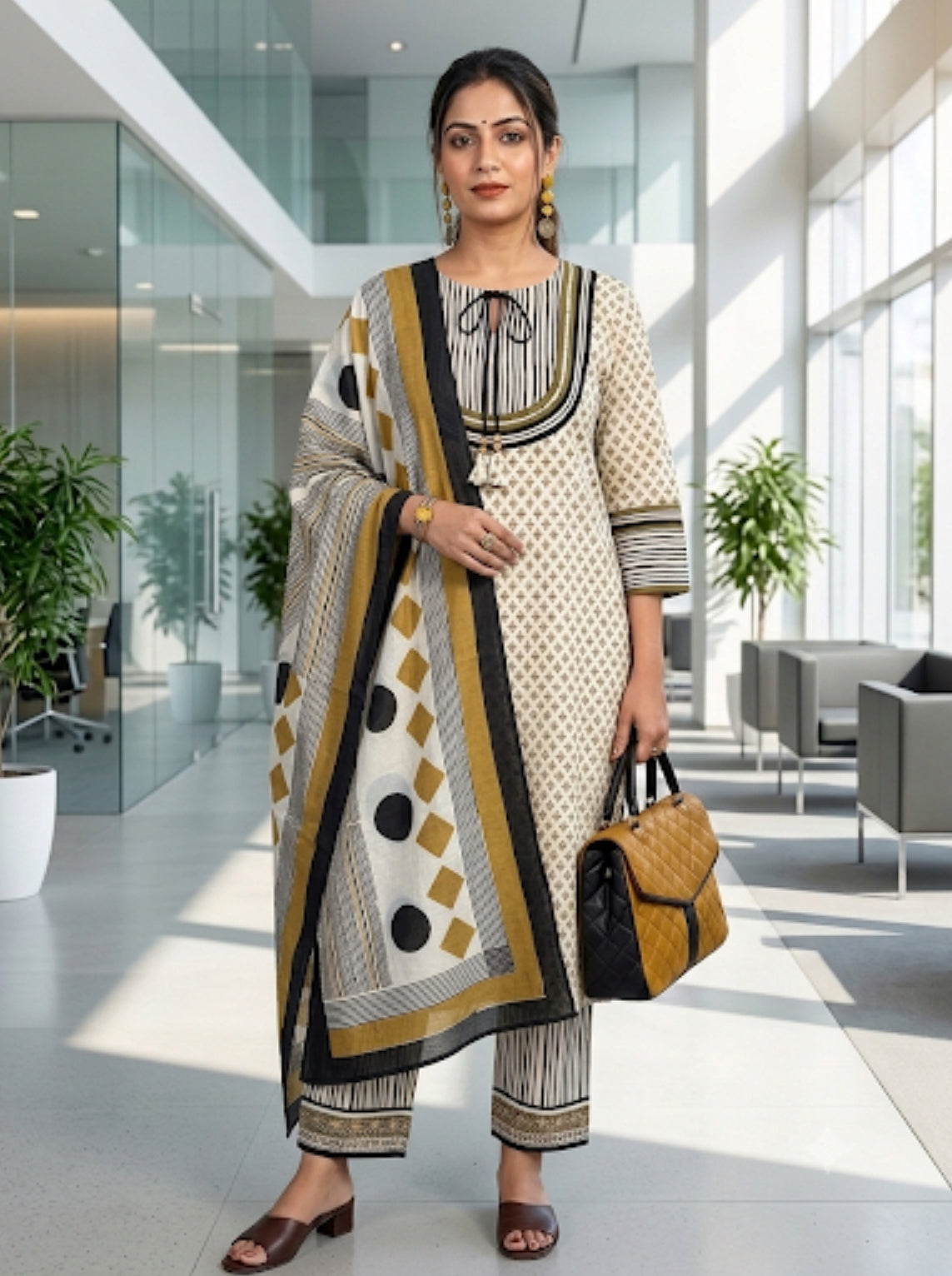 Cotton Bagru Print Suit Set (Mehndi Green)