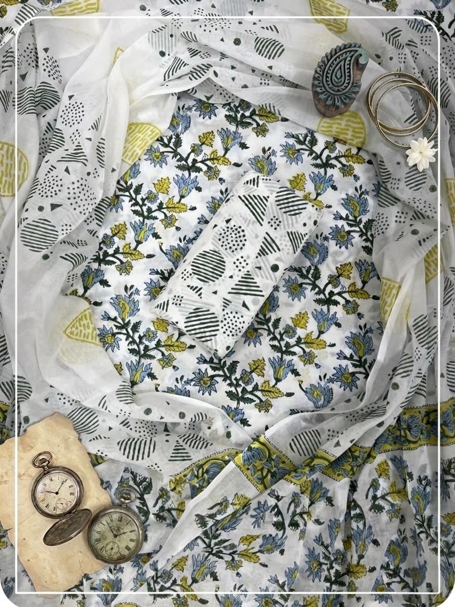Cotton Sanganeri 3 Pc Suit Set #14