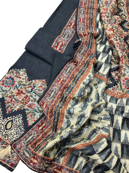 Chanderi Cotton Printed Suit Set (Black)