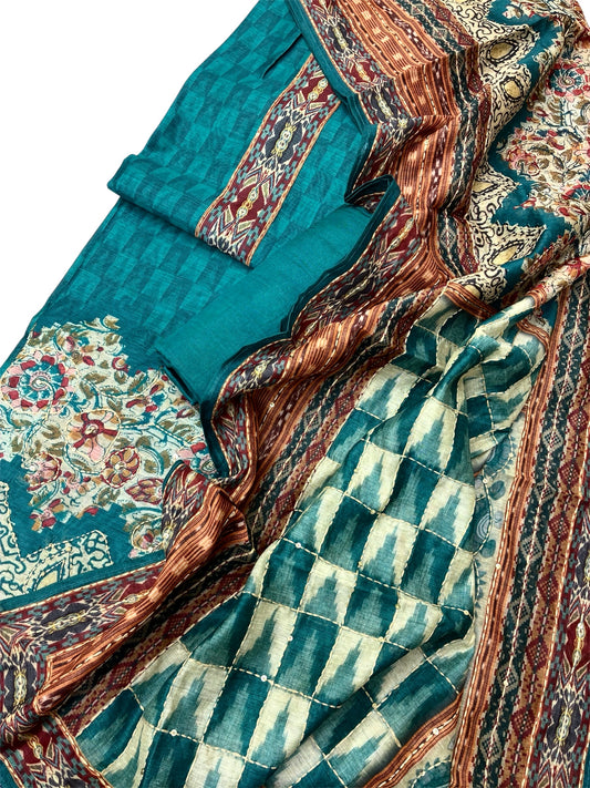 Chanderi Cotton Printed Suit Set (Teal)