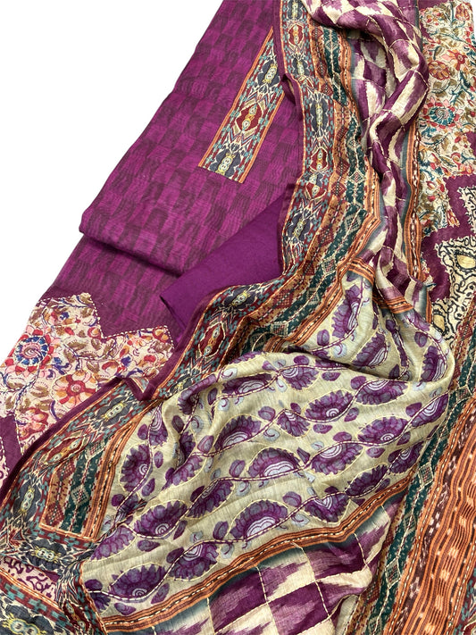 Chanderi Cotton Printed Suit Set (Plum)