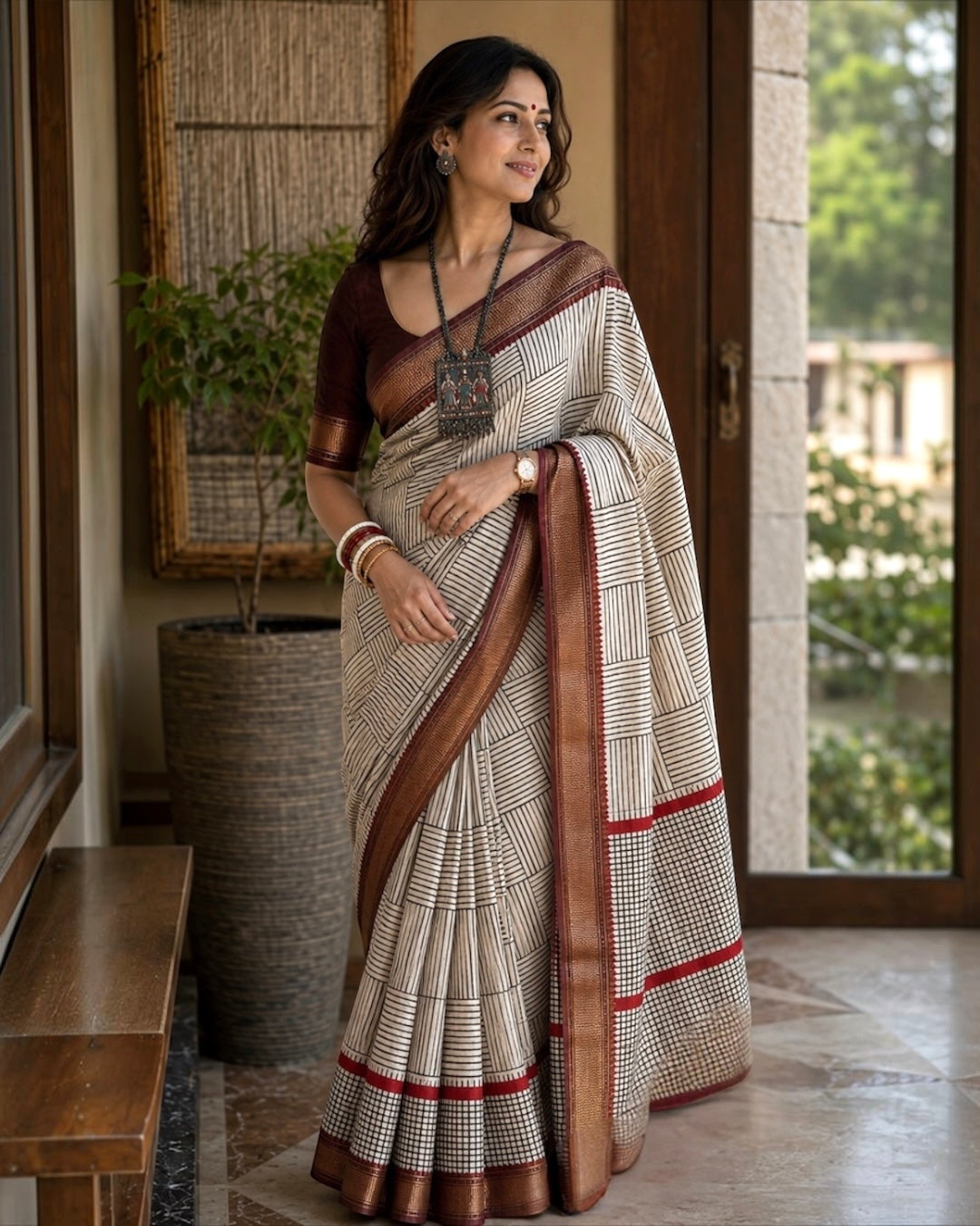 Chanderi Bagru Print Saree #4