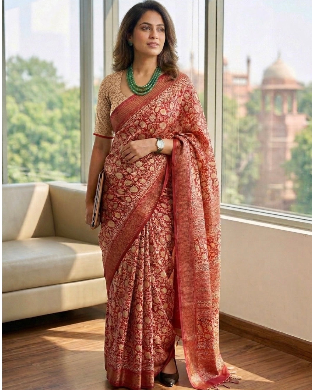 Chanderi Bagru Print Saree #3