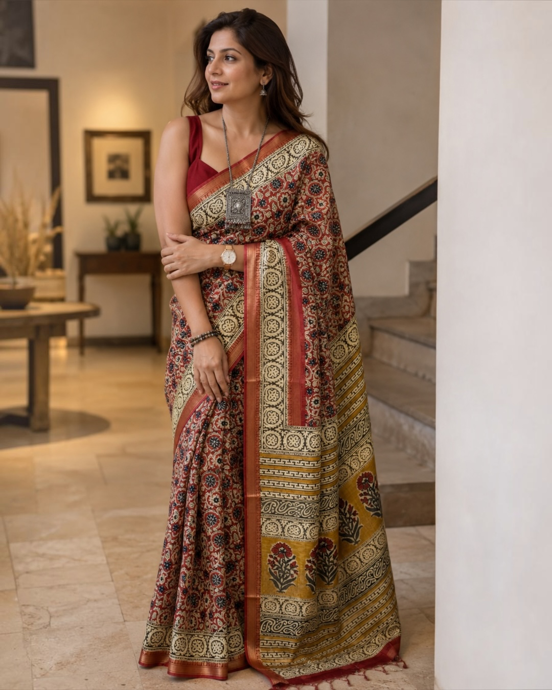 Chanderi Bagru Print Saree #1