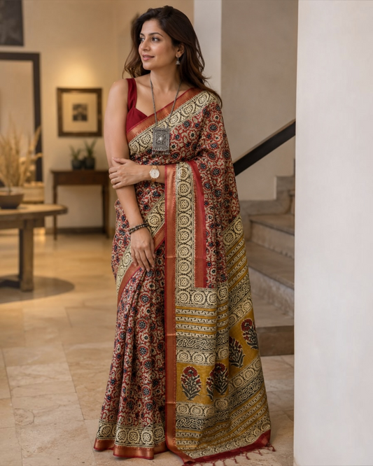 Chanderi Bagru Print Saree #1