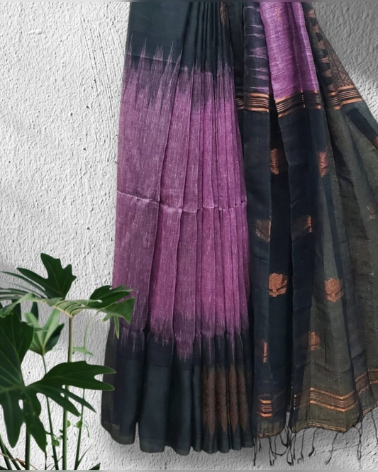 Linen Jamdani Saree (Purple/Black)