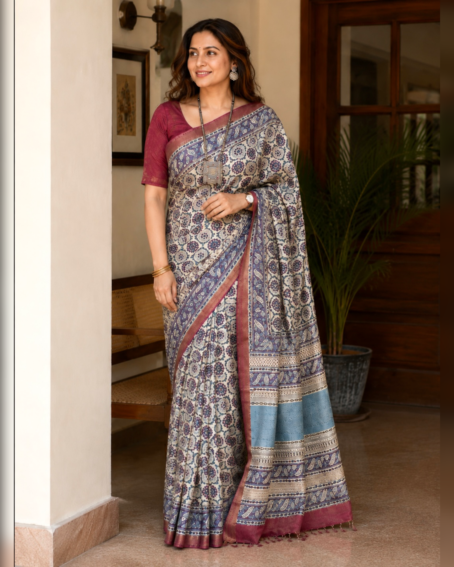 Chanderi Bagru Print Saree #2